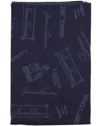 Lanvin - Accessoires ,Blauw ,Wol Logo Sjaal Met Franjes - Lyst