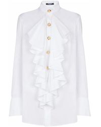 Balmain - Hemd Aus Popeline Mit Rüschen - Lyst