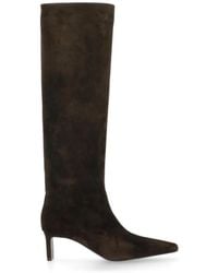 KHAITE - Braune Wildleder Leder Stiefel Mit Eckiger Spitze - Lyst