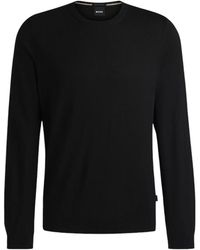 HUGO - Truien & Vesten ,Zwart ,Wol Zwarte Crew Neck Trui Van Virgin Wool - Lyst