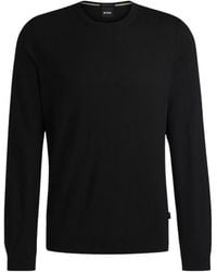 HUGO - Truien & Vesten ,Zwart ,Wol Zwarte Crew Neck Trui Van Virgin Wool - Lyst