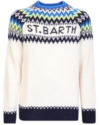 MC2 Saint Barth - Truien & Vesten ,Veelkleurig ,Wol Witte Gebreide Kleding Met Fair Isle Patroon - Lyst