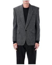 Saint Laurent - Jassen ,Grijs ,Wol Herringbone Wollen Jas - Lyst