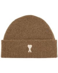 Ami Paris - Bruine Handtekening Monogram Geribbelde Hoed - Lyst