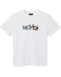 A.P.C. - Tops ,Wit ,Katoen Floral Logo T-Shirt - Lyst