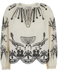 Sea - Weiße bluse mit v-ausschnitt und kingsley-stickerei - Lyst