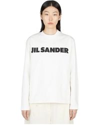 Jil Sander - Langarm t-shirt mit logo-print aus baumwolle - Lyst