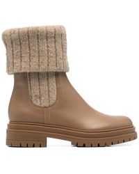 Gianvito Rossi - Schoenen ,Bruin ,Leer Gebreide Panel Laarzen - Lyst