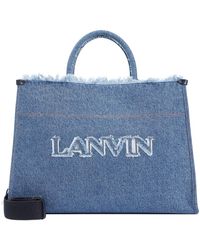 Lanvin - Borsa tote in cotone blu denim - Lyst