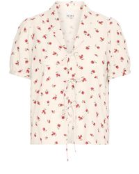 Ichi - Overhemden ,Katoen Geranium Flower Blouse Met Strik Voorkant - Lyst