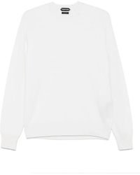 Tom Ford - Weißes Langarm-Top Mit Geripptem Saum - Lyst