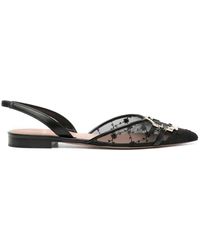 Malone Souliers - Zapatos planos negros de malla con bordado floral - Lyst