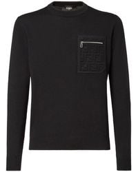 Fendi - Truien & Vesten ,Zwart ,Wol Trui Met Ronde Hals - Lyst