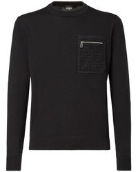 Fendi - Truien & Vesten ,Zwart ,Wol Trui Met Ronde Hals - Lyst