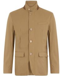 Herno - Jassen ,Polyester Licht Zandkleurig Jack Met Opstaande Kraag - Lyst