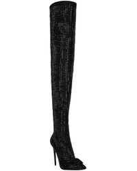Philipp Plein - Schoenen ,Zwart ,Leer Suede Strass Overknee Laarzen - Lyst