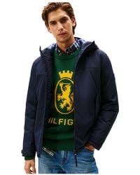 Tommy Hilfiger - Jassen ,Blauw ,Polyester Tech Gewatteerde Korte Jas Met Capuchon - Lyst