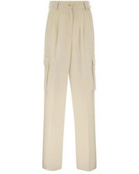 Herno - Broeken ,Wit ,Wol Room Cargo Broek Met Plooien - Lyst
