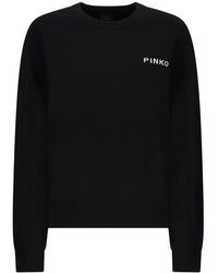 Pinko - Hoodies & Sweatvesten ,Zwart ,Wol Luxe Zwart & Wit Sweater Aw 25 - Lyst