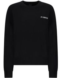 Pinko - Hoodies & Sweatvesten ,Zwart ,Wol Luxe Zwart & Wit Sweater Aw 25 - Lyst