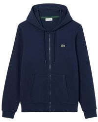Lacoste - Hoodies & Sweatvesten ,Blauw ,Katoen Blauwe Fleece Hoodie Sweatshirt - Lyst