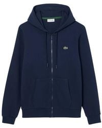 Lacoste - Hoodies & Sweatvesten ,Blauw ,Katoen Blauwe Fleece Hoodie Sweatshirt - Lyst