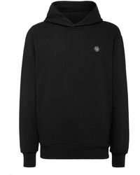 Philipp Plein - Hoodies & Sweatvesten ,Zwart ,Katoen Hoodie Met Logo-Patch En Lange Mouwen - Lyst