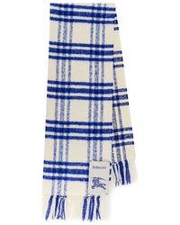 Burberry - Wool Fringed Check Scarf - Lyst