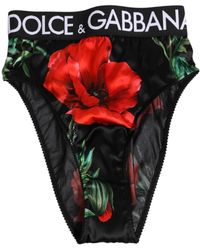 Dolce & Gabbana - Ondergoed ,Zwart ,Zwarte Bloemen Hoge Taille Slip Ondergoed - Lyst