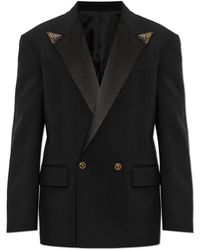 Versace - Jassen ,Zwart ,Wol Wolblazer Met Opgenaaide Versieringen - Lyst