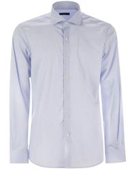 Fay - Overhemden ,Blauw ,Katoen Stretch Poplin Overhemd Met Franse Kraag - Lyst