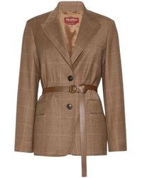 Max Mara - Jassen ,Bruin ,Wol Single-Breasted Blazer Met Ceintuur - Lyst