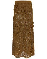 Pinko - Rokken ,Bruin ,Katoen Anthemis Crochet Midi Rok - Lyst