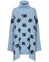 Dolce & Gabbana - Poncho De Cuello Alto De Lana Con Logotipo Dg En Intarsia - Lyst