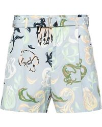 Lanvin - Korte Broeken ,Veelkleurig ,Katoen Bermuda Shorts Met Abstracte Print - Lyst