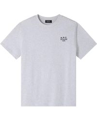 A.P.C. - Grijze Logo Geborduurde T-Shirt - Lyst