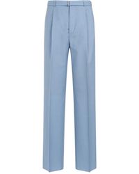 Lanvin - Broeken ,Blauw ,Wol Blauwe Wijde Broek - Lyst