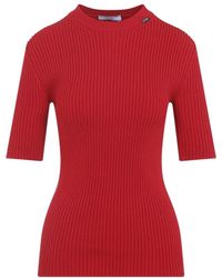 Prada - Triangle Logo Ribbed Knit Top - Lyst