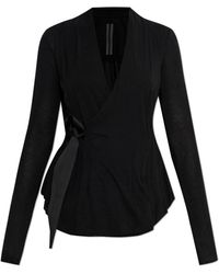 Rick Owens - Overhemden ,Zwart ,Leer Top Met Lange Mouwen En Strik - Lyst