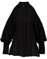 Zeus+Dione - Zwarte Off-Shoulder Geranium Textuur Zijden Shirt - Lyst