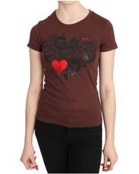 Exte - Tops ,Bruin ,Katoen Bruin Hartenprint Korte Mouw Top - Lyst