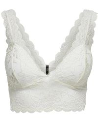 ONLY - Tops ,Wit ,Polyester Witte Kant Crop Top V-Hals - Lyst