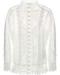 Zimmermann - Overhemden ,Wit ,Polyester Aster Geborduurde Blouse - Lyst
