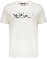 Versace - Tops ,Wit ,Katoen T-Shirt Van Katoen Met Geborduurd Logo - Lyst