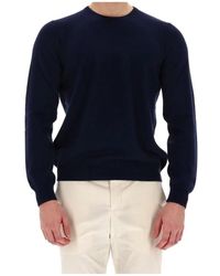 Barba Napoli - Hoodies & Sweatvesten ,Blauw ,Wol Blauwe Ronde Hals Wol-Kasjmier Trui - Lyst