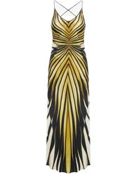 Roberto Cavalli - Kleedjes ,Veelkleurig ,Gouden Print Zijden Jurk Made - Lyst