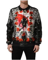 Dolce & Gabbana - Jassen ,Veelkleurig ,Majolica Bull Print Bomber Jacket - Lyst