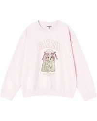 Ganni - Hoodies & Sweatvesten ,Roze ,Katoen Puddle Crewneck Sweatshirt - Lyst