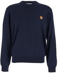 Maison Kitsuné - Truien & Vesten ,Blauw ,Wol Fox Head Merino Sweater - Lyst