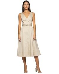 Kocca - Baumwoll v-ausschnitt midi kleid mit gürtel - Lyst